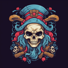 illustration of a skull resembling a colorful pirate