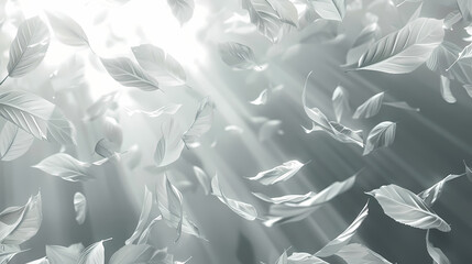 Flying leaves effect with mild sunbeam in 3d illustration vector