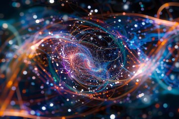 Digital artwork of quantum entanglement in space