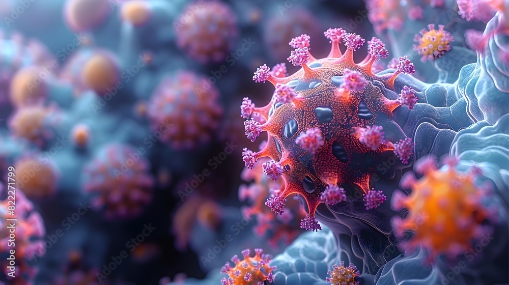 Aufkleber Highly detailed 3D of the molecular structure of a microscopic virus or pathogen causing a global health crisis and pandemic outbreak