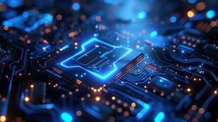 Futuristic Blue Circuit Board with Glowing Digital Transmission Lines