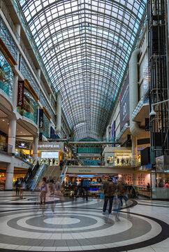 Toronto, Canada - October 2, 2019: Toronto Eaton Centre shopping center is a covered in glass  mall located in the financial center of Toronto.