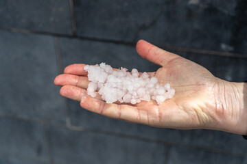 Big Hails after Hailstorm, Ice Hail on Street, Large Hailstone Damage, Big Ice Balls, Natural...