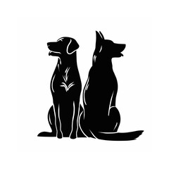 a collection of black silhouette logos of a pair of dogs sitting next to each other on a white background. vector