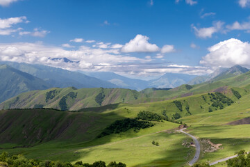 Naklejka premium View from the Tsey Loam pass. In the upper reaches of the Dzheyrakh gorge. Republic of Ingushetia, Russia