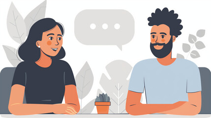 two individuals engaged in conversation, demonstrating active listening, empathy, understanding. Express viewpoints respectfully, without interrupting, belittling each other.