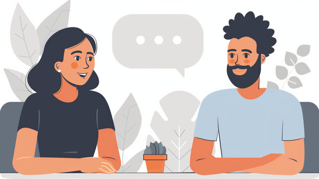 two individuals engaged in conversation, demonstrating active listening, empathy, understanding. Express viewpoints respectfully, without interrupting, belittling each other.