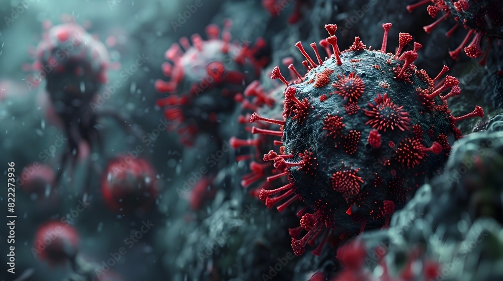 Poster microscopic viral outbreak causing widespread concern and caution for public health