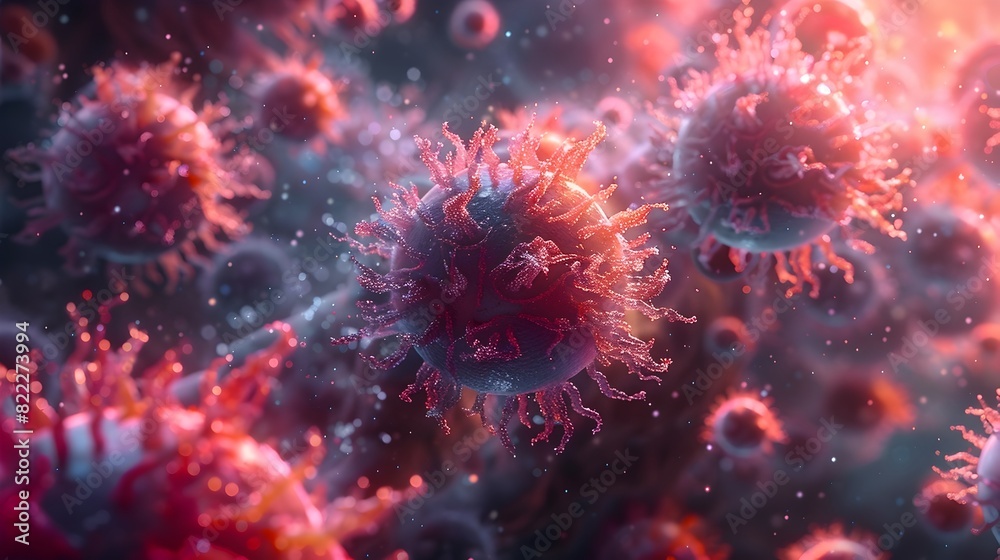 Aufkleber Microscopic Viral Outbreak Depicted in Vibrant Abstract Cellular Patterns and Fractal Structures