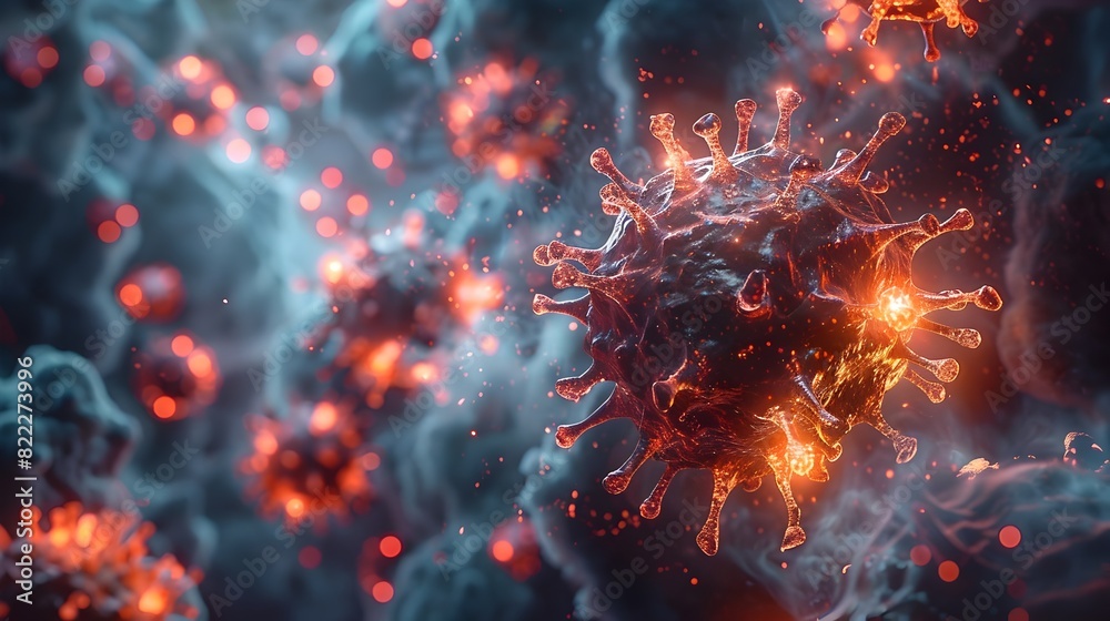 Poster microscopic viral outbreak with futuristic cell structure background