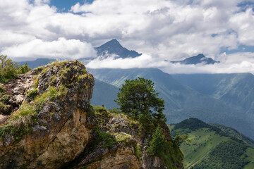 View from the Tsey Loam pass. In the upper reaches of the Dzheyrakh gorge. Republic of Ingushetia,...