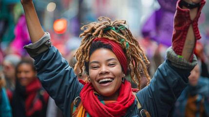Obraz premium activists advocating for the rights and dignity of marginalized communities, such as marching in a protest or organizing community outreach. spirit of compassion for social justice and equal