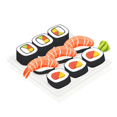 2D Sushi flat style illustration isolated on white background