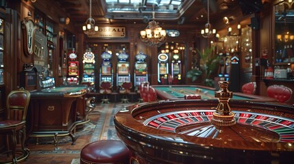 Fototapeta premium Opulent Roulette Lounge in Vintage Casino Interior