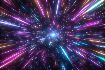 Naklejka premium Lightspeed time travel background showcasing a fast journey through star galaxies and cosmos exploration. 