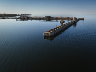 Soviet abandoned military submarine base Hara in Estonia, photo from a drone.