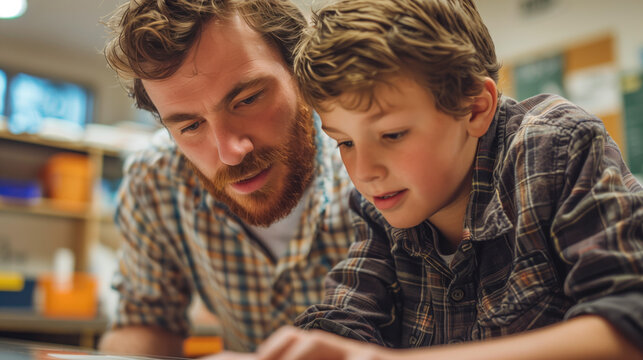 teacher guiding students through a learning activity or discussion, fostering trust in the educational process through knowledge, expertise, and mentorship. To achieving academic success.