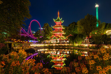 Tivoli Gardens of Copenhagen at Night, Denmark