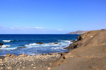 the coast landscape and beach La Pared, Fuerteventura, Canary Islands, Spain