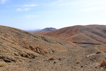View of the desert hills from Mirador astronomico Sicasumbre, Fuerteventura, Spain