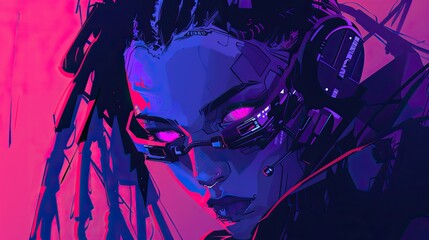 A cyberpunk character with dreadlocks, wearing dark glasses and an edgy outfit