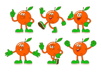 Set of Happy Orange Cartoon in Different Pose