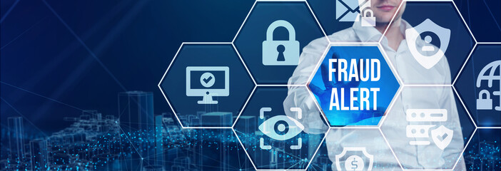 Fraud Alert Caution Defend Guard Notify Protect Concept.
