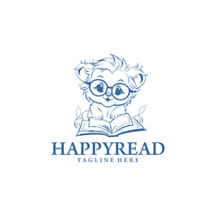 Lion cub with book logo vector illustration