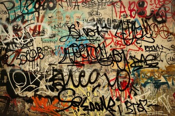 Vibrant Urban Wall Covered in Diverse Graffiti Tags and Signatures