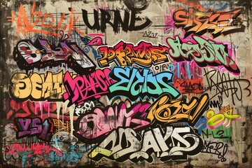 Obraz premium Vibrant Urban Wall Covered in Diverse Graffiti Tags and Signatures