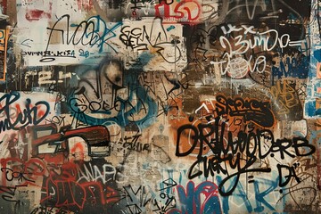 Vibrant Urban Wall Covered in Diverse Graffiti Tags and Signatures