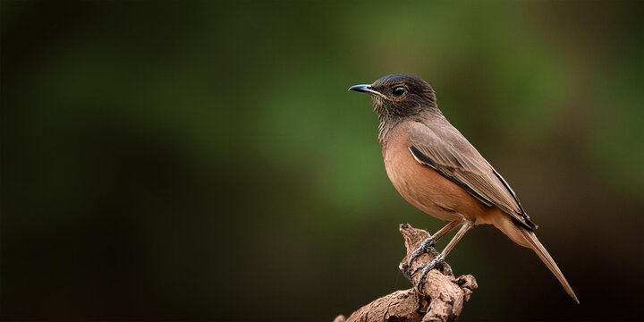 Indian Robbin Sitting On A Dried Branch With Green Bokeh Background