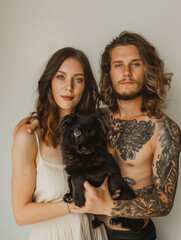 Bohemian Couple with Their Adorable Black Dog