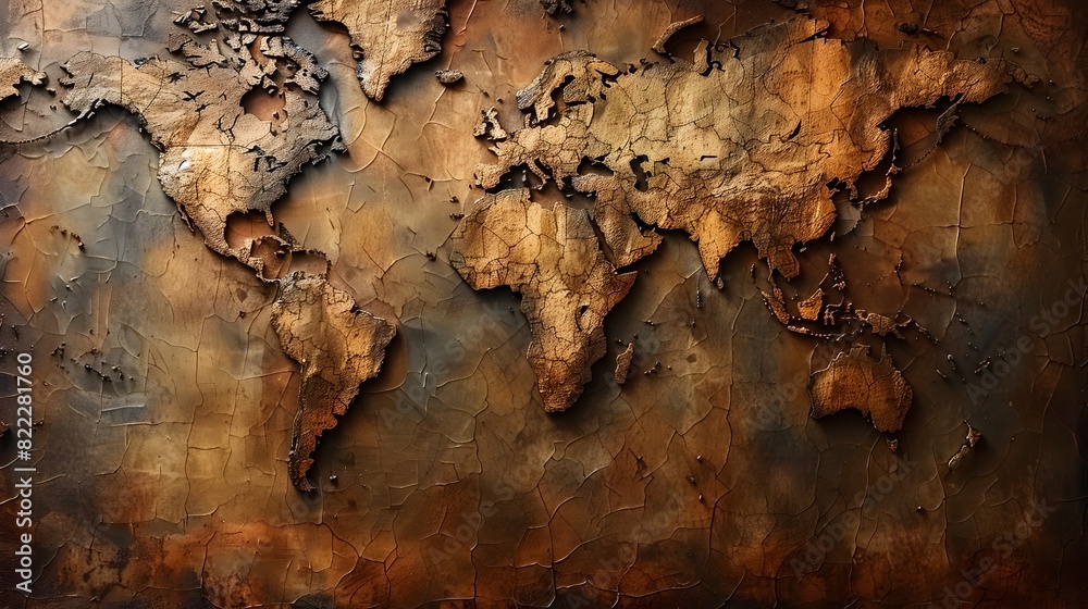 Poster weathered old world map providing global connectivity and geographic data