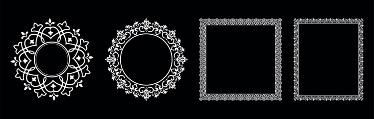 Set of decorative frames Elegant vector element for design in Eastern style, place for text. Floral black and white borders. Lace illustration for invitations and greeting cards.