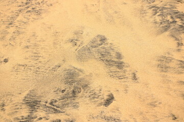 Atlantic ocean beach sand texture at Fuerteventura. Black and yellow sand