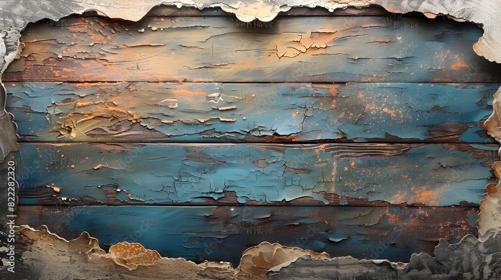 Aufkleber weathered wooden surface with peeling paint and cracked texture creating a moody atmospheric backdro