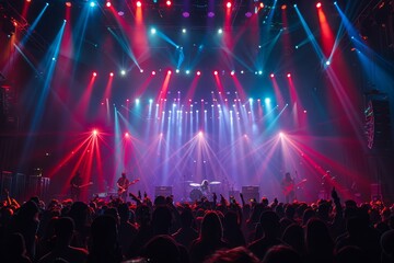 Energetic Crowd Enjoying a Live Concert with Colorful Stage Lighting