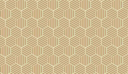 Abstract geometric pattern with stripes, lines. Seamless vector background. White and golden ornament. Simple lattice graphic design
