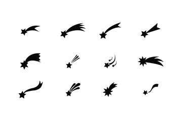 Shooting stars icon vector set. Shooting stars icons. Black shooting Star isolated on white background. 