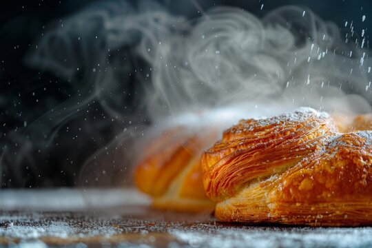 Freshly Baked Pastries with Steam Rising - Warm and Fresh Bakery Delights for Posters and Design