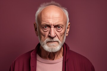 Maroon background sad european white man grandfather realistic person portrait older person beautiful bad mood old man Isolated on Background 