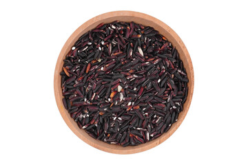 black rice grains in the wooden bowl isolated transparent