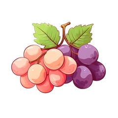 Fototapeta premium Colorful illustration of red and purple grapes with green leaves, perfect for wine, fruit, and food-themed projects.