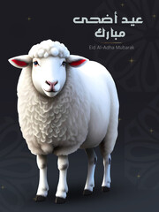 Eid al adha mubarak poster with sheep background