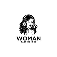 Woman with headphone logo vector illustration
