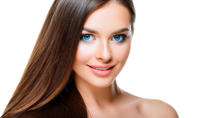 Fototapeta premium Beautiful young woman with perfect makeup isolated on white background