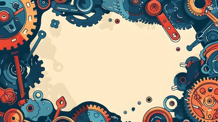 Vibrant Mechanical Doodle Border for Labor Day Background with Blank Copy Space