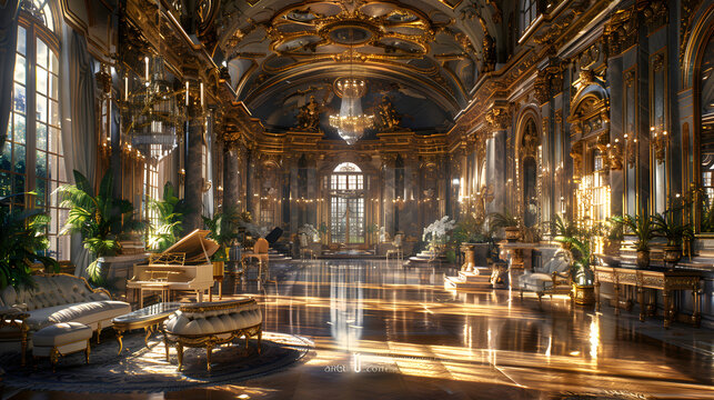 a vast, ornate hall with marble floors and gold accents in the castle