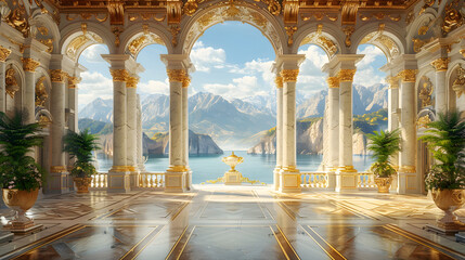 a vast, ornate hall with marble floors and gold accents in the castle